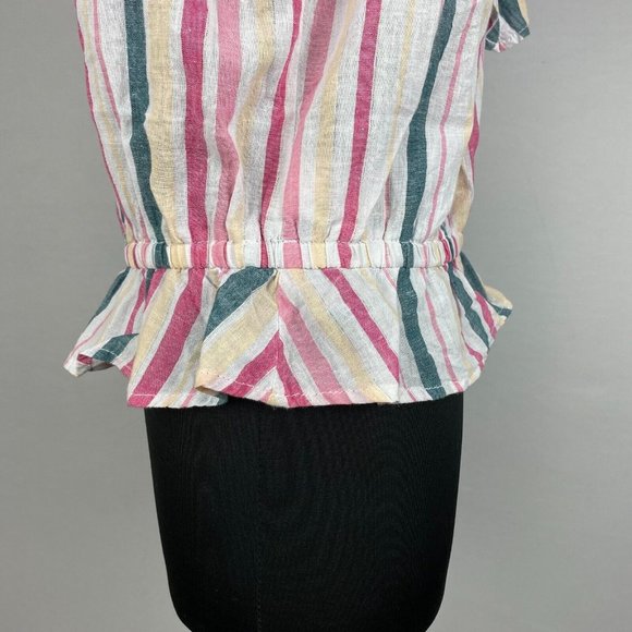 Express L Multicolor Metallic Striped Tiered V-Neck Peplum Ruffle Elastic Top - Picture 6 of 12